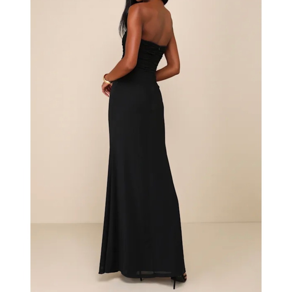 Lulus Epitome of Allure Black Mesh Strapless Ruched Maxi Dress NBD6304 Womens L - Picture 3 of 12